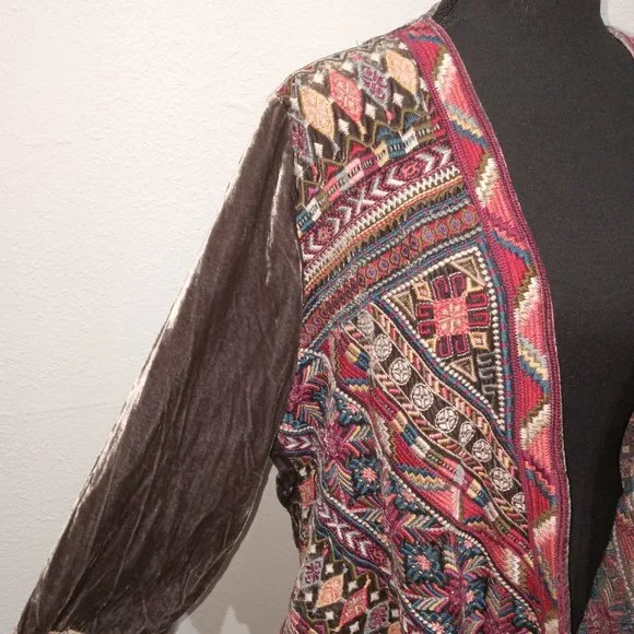 Johnny Was Graphite velour embroidered jacket - Picture 7 of 16